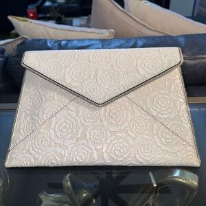 NWT Rebecca Minkoff ivory/beige "Leo" Floral Embossed Clutch